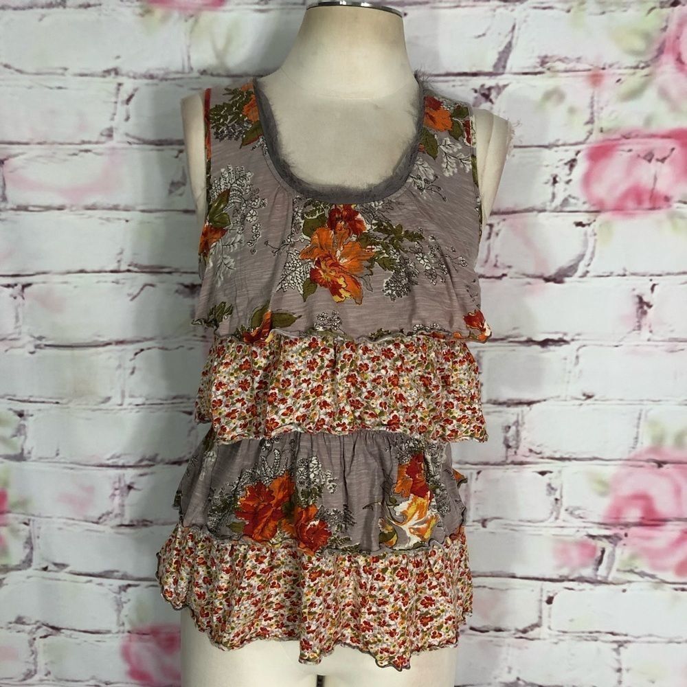 🔥 5 for 25🔥 Ric rac montage sleeveless mixed print tiered top